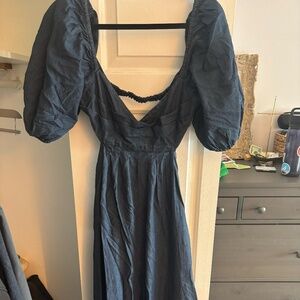 Free People Amy Denim Chambray Jumpsuit Cut Out Back Wide Leg Romper Medium